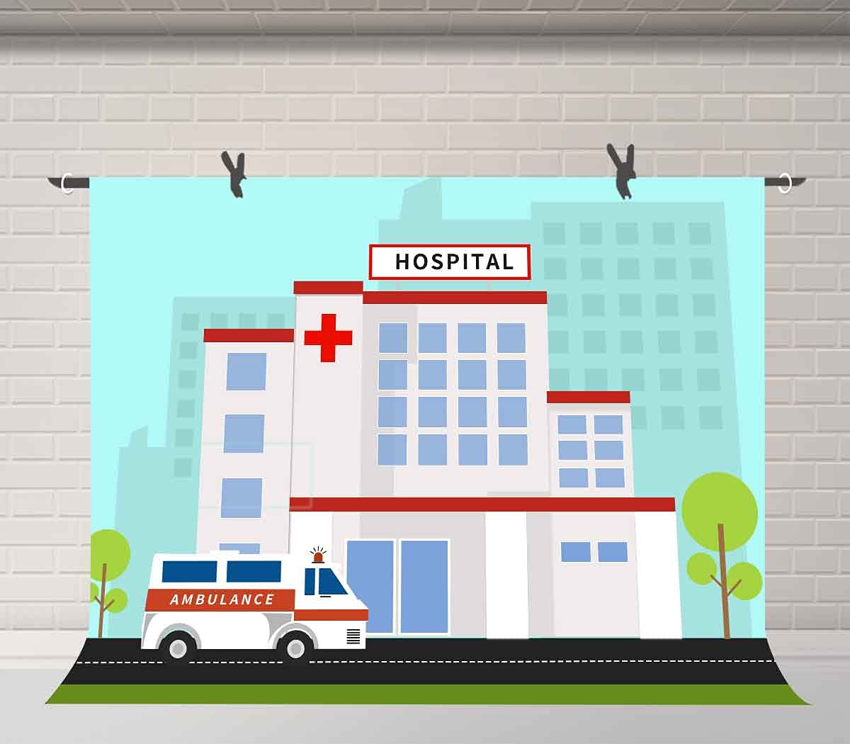 FUERMOR Hospital Photography Backdrop 7X5ft Ambulance to Pick up Patients Hospital Building Background for Photo Studio Banner Decoration Props BJQQFU403