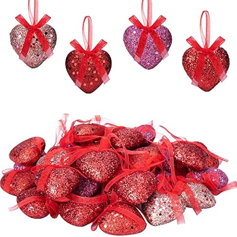 32 PCS Valentine's Day Heart Ornaments Heart Baubles Romantic Hanging Decorations for Christmas Valentine's Day Wedding Anniversary Cover