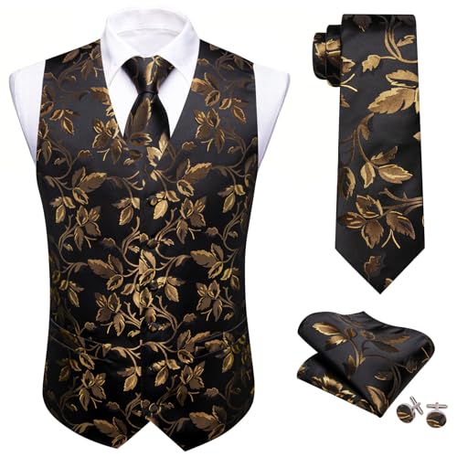 Image of Barry.Wang Formal Men Flower Vest Paisley Jacquard Silk Ties Suit Waistcoat Set Wedding 5PCS