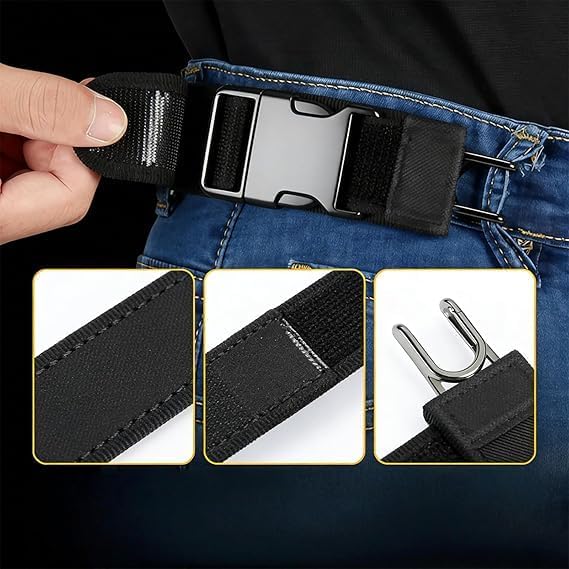 Image of 2 PCS Metal Hook Elastic Belt, Buckleless Belt For Men With Adjustable Design, Secure Clothing During Outdoor Activities And Travel, Belts for Man, Black Color Two Pack