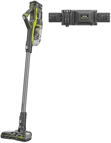 RYOBI Kit de aspiradora ONE+ de 18 voltios sin escobillas con batería de iones de litio de 4.0 Ah de alta capacidad y cargador rápido EVERCHARGE