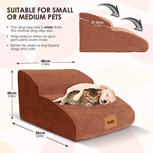 Lesnox Extended Dog Stairs/Steps, 2-Step, 30D Foam Pet Stairs/Steps, Non-Slip, Dog Ramp/Ladder For Couch Sofa, For Small Dogs Cats With Old/Injured/Short-Legged, 11.8" H,Wider Step, Brown #TOP2