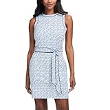 Izod Women'S Crew Neck Sleeveless Belted Athletic Dress, Bright White Print, Medium