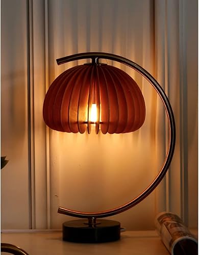Miniatura 5 de Lámparas de Mesa Lámpara de mesa creativa de lujo con base de mármol, lámpara de mesita de noche con pantalla de madera, lámpara de noche de hierro