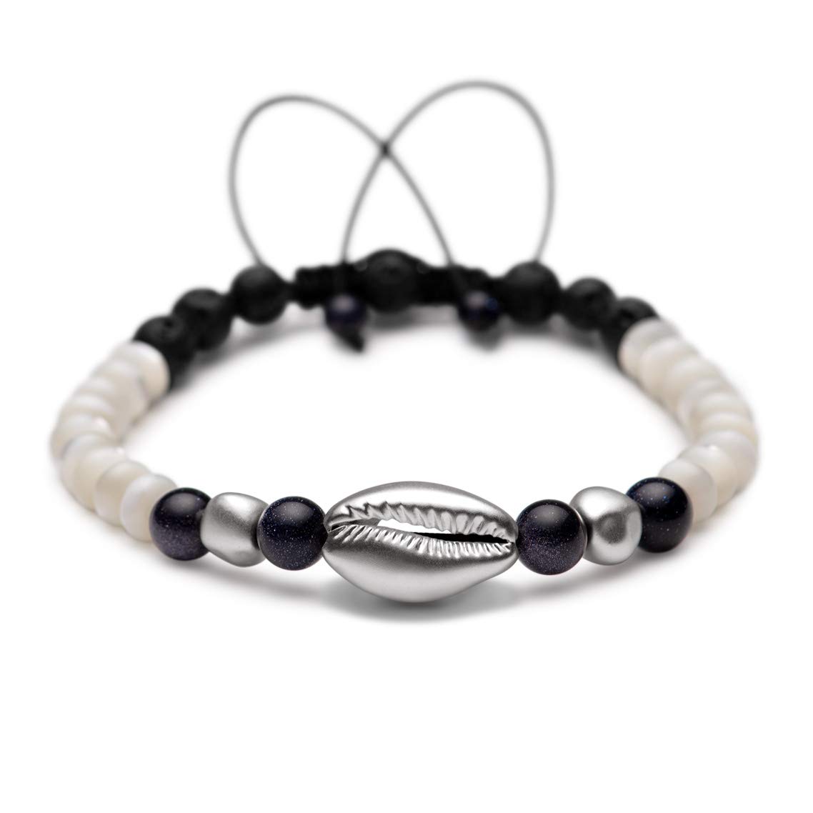 Karseer Cowrie Shell Bracelets, Sea Shell Beads Ankle Bracelet, 6mm Baroque Metal Bead and Lava Rock Natural Stone Beaded Diffuser Bracelet/Anklet Jewelry Gift for Women Girls