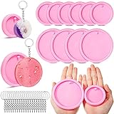 10 Pieces Round Keychain Mold Silicone Resin Molds Circle Keychain Pendant with Hole with 20 Pieces Key Rings Jewelry Making Epoxy Casting Fondant Baking for DIY Crafts (Pink, 2 Sizes)