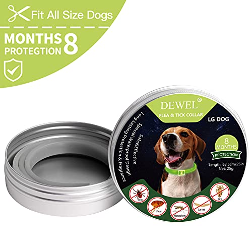 DEWEL Leuchtendes Zeckenhalsband für Hunde, Zeckenhalsband Leuchthalsband Hund Verstellbar Floh-und Zecken Prävention Halsbänder Wasserdicht Fluoreszierendes Flohhalsband gegen Ungeziefer, 63.5cm