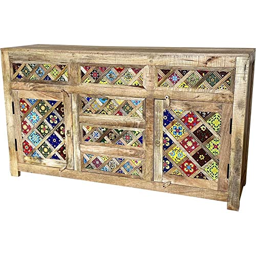 ETNIC ART - Madia Indiana con ceramiche-140x80x40-JBAW-35D