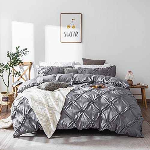 Insidespace Pinch Pleated Duvet Cover King Size Light Gray Luxurious Bedding Set 3 Pieces With Hidden Zipper, Corner Strap Super Soft And Comfortable Smooth Fabric (1 Quilt Cover And 2 Pillowcase) #TOP14