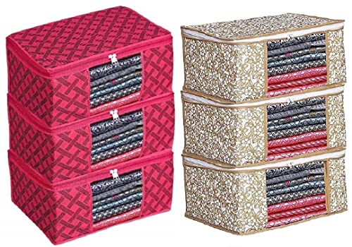 Image of IMMERSE Non-Woven Saree Cover Storage Bag With Transparent Window /Cloth Covers With 2 Premium zip /Saree Organizer for Garment Covers with a capacity of up to 8 sarees (Pack Of 6)