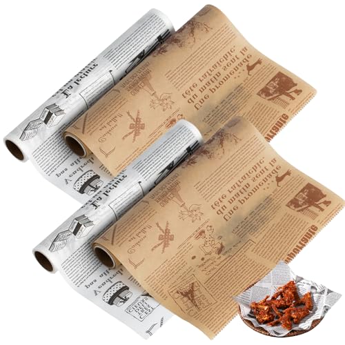 4 rollos de papel de hornear, 0,3 x 8 m, papel encerado, papel de pan de mantequilla, recortes para dulces, galletas, barbacoa, sándwich y patatas fritas, papel encerado para alimentos (blanco y