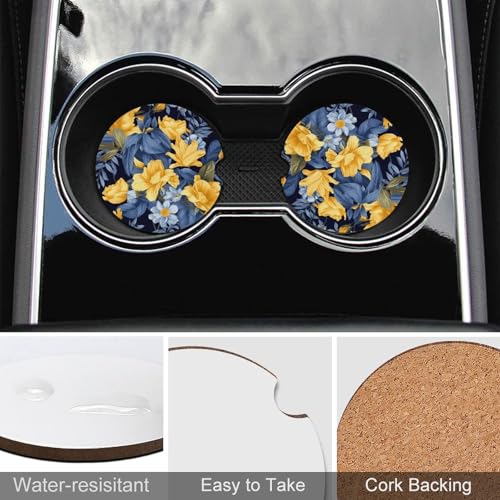 Portavasos de Madera para Carro 2.6" Azul Floral 2 Pack miniatura 5