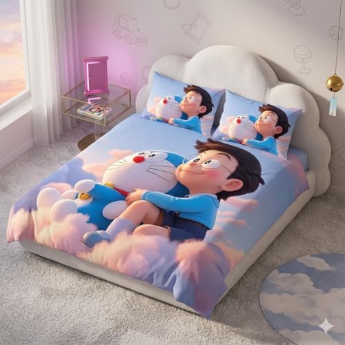 Image of 7D Digital Print King Size Bedsheet (90x100 Inches) | Extra Soft & Heavy Fabric | Rich Colors | 2 Jumbo Pillow Covers 17x27 inches Included (Sky Blue)