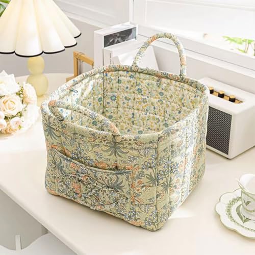 Image of Quilted Fabric Basket Foldable Car Storage Boho Floral Laundry Basket Hamper for Nursery Bedroom & Living Room | Organize Clothes Toys