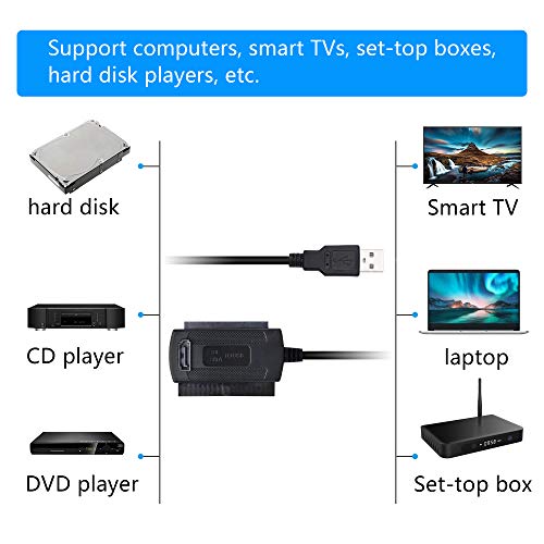 Image of SinLoon USB to SATA IDE Converter Cable Adapter USB 2.0 to 2.5 /3.5 /5.25in IDE and SATA Adapter Cable for Personal Computer, Laptop, DVD Player (1.8FT /Black)