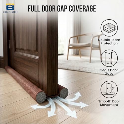 Image of Door Draft Stopper PVC Size 42Inch | Under Door Dust & Noise Blocker | Cold & Heat Insulation Strip | Door Gap Sealer for Home Doors & Windows | Easy Install | Brown | Pack of 4