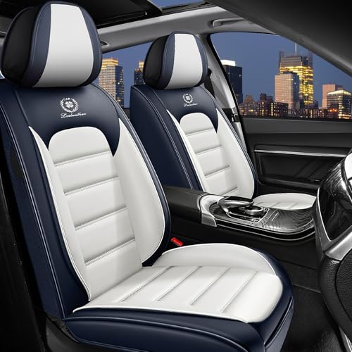 Image of Car Seat Covers for Chevy Chevrolet Trax 2024-2025, Nappa Leather Front Seat Cover Full Coverage Seat Protectors Waterproof Cushion (Blue White,2 Seats Standard)