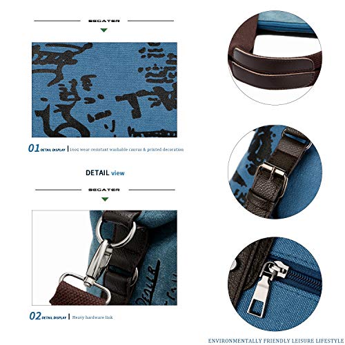 Bolso de hombro vintage para mujer en lona azul miniatura 6