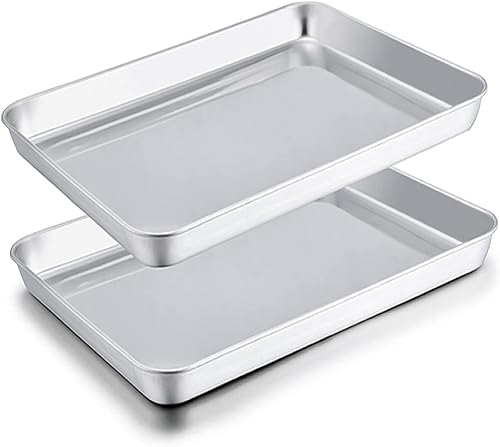 TeamFar Moldes para horno tostador, 9.3 x 7 x 1 pulgadas, bandeja de horno tostadora compacta de acero inoxidable, utensilios para horno, saludables