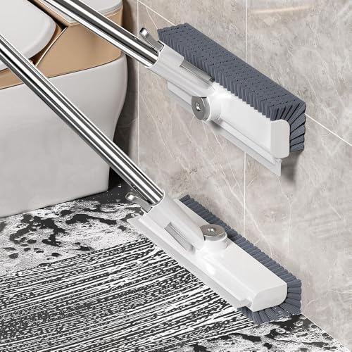 Image of 3 in 1 Bathroom Cleaning Brush with Wiper - Heavy Duty 51 inch Long Handle 360 Rotate Floor Scrubber Brush, Tiles Cleaning, Floor Scrub for Kitchen and Bathroom Wall