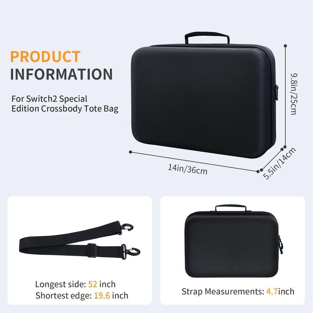 Funda de transporte portátil para Switch 2, carcasa rígida de EVA a prueba de golpes con ranuras para tarjetas de juego, amplio almacenamiento para base y accesorios, color negro