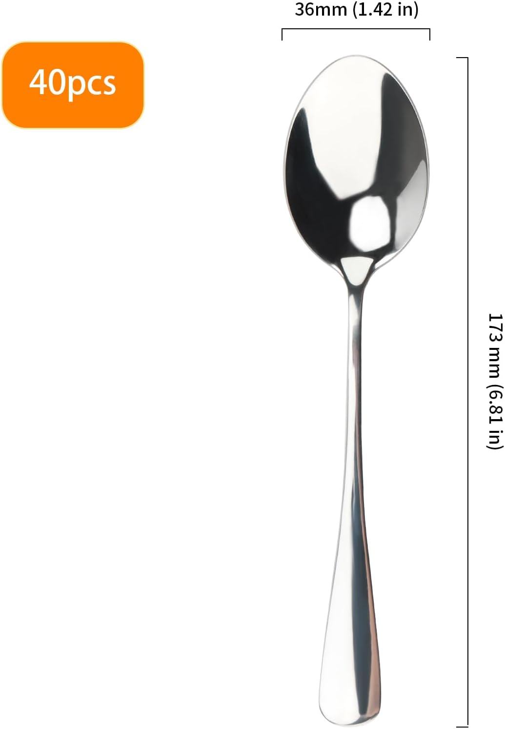 40 Pcs 17cm Teaspoons, 6.8 Inch Stainless Steel Dinner Spoons Dessert Spoons, Silverware Serving Spoons Set for Tea, Coffee, Salad, Dessert, Cake