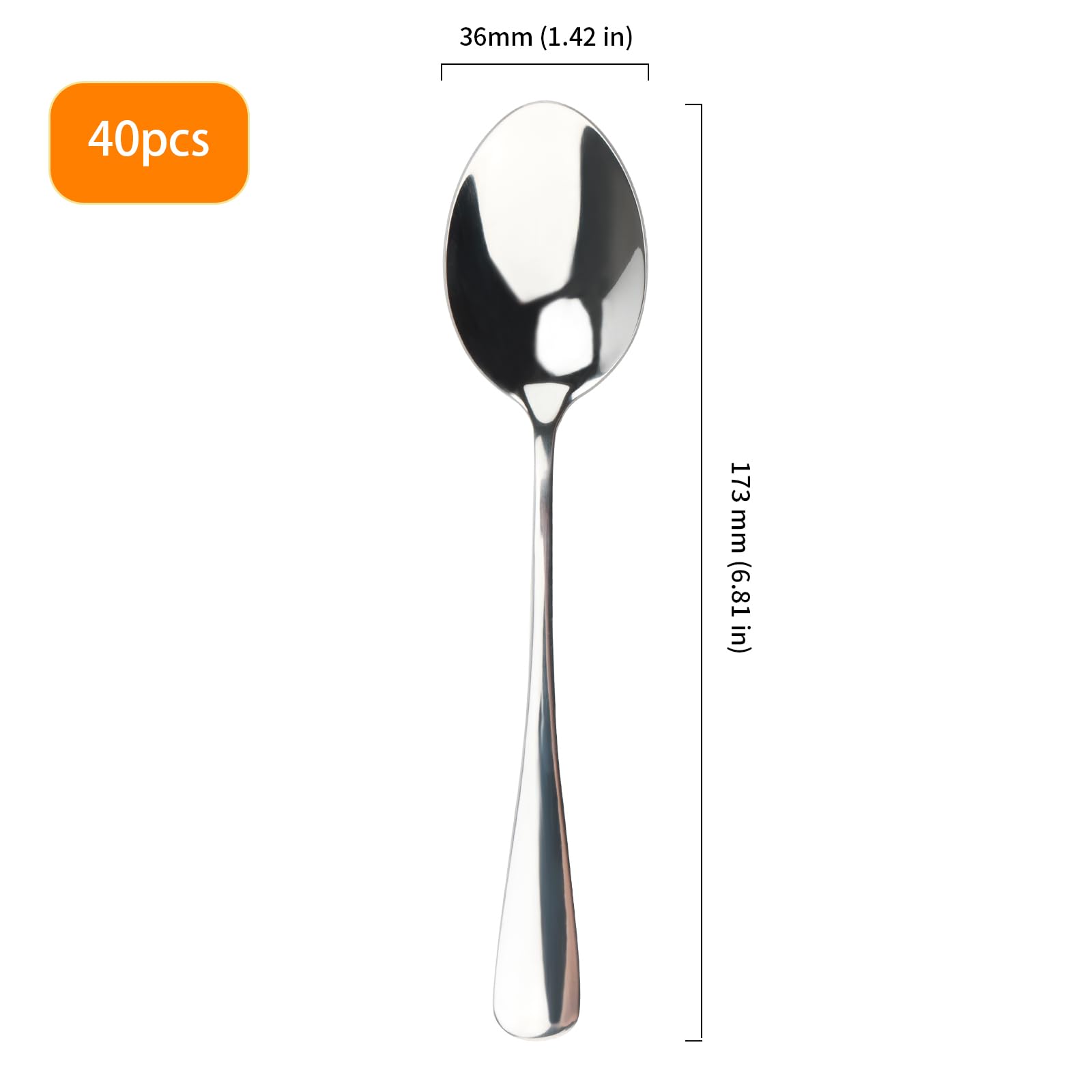Set di 40 cucchiaini da 17 cm, in acciaio inox, per tè, caffè, insalata, dessert, torte