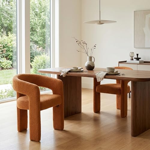 Image of HNY Modern Barrel Kitchen & Dining Room Chairs Set of 2, Sherpa Upholstered Accent Chairs with Arm, 18.5'' Wide Side Armchairs Vanity Chairs for Living Room Bedroom Makeup Small Spaces, Orange