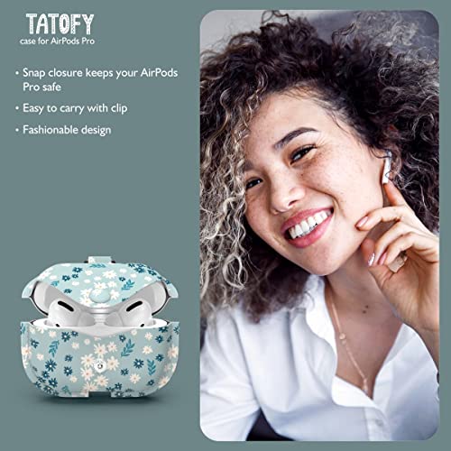 Tatofy Leather Case Cover For Airpods Pro, Stylish Leather Airpod Pro Case For Women Girls, Flower Patterns Airpod Pro Case With Secure Snap Closure Clip, Support Wireless Charging (Cyan) #TOP5