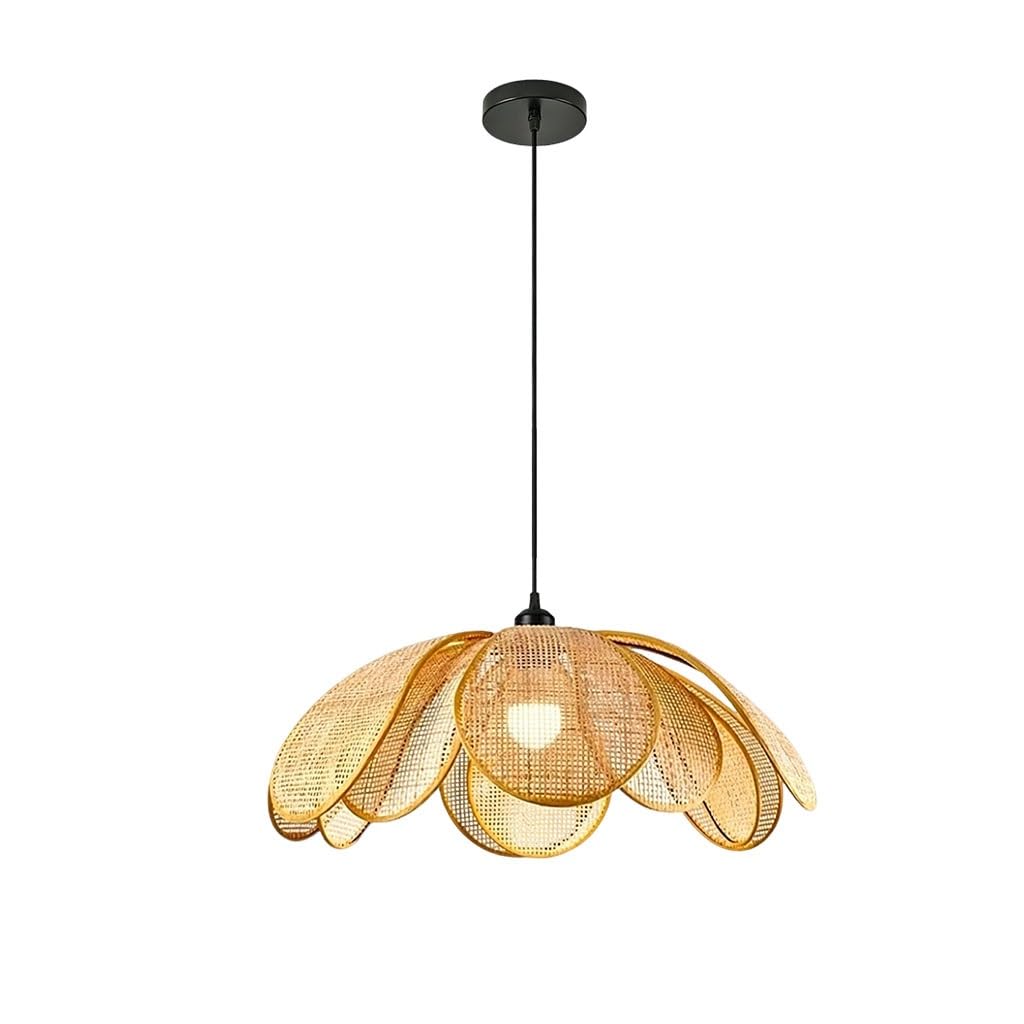 Lampa Wisząca W Kształcie Kwiatu Z Rattanu Żyrandol Z Tkanego Płatka W Stylu Boho Naturalna Lampa Wisząca Z Wikliny Lampa Sufitowa O Organicznym Kształcie W Stylu Wabi Sabi Do Salonu(80cm)