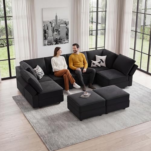 Vesgantti 118" 8 Seats Modular Sectional Sleeper Sofa with Storage, Black - image 7