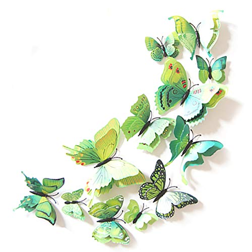 Jyphm 24Pcs 3D Butterfly Wall Decal Double Wings Removable Refrigerator Magnets Stickers Decor For Kids Room Decoration Home And Bedroom Art Mural Green #TOP6