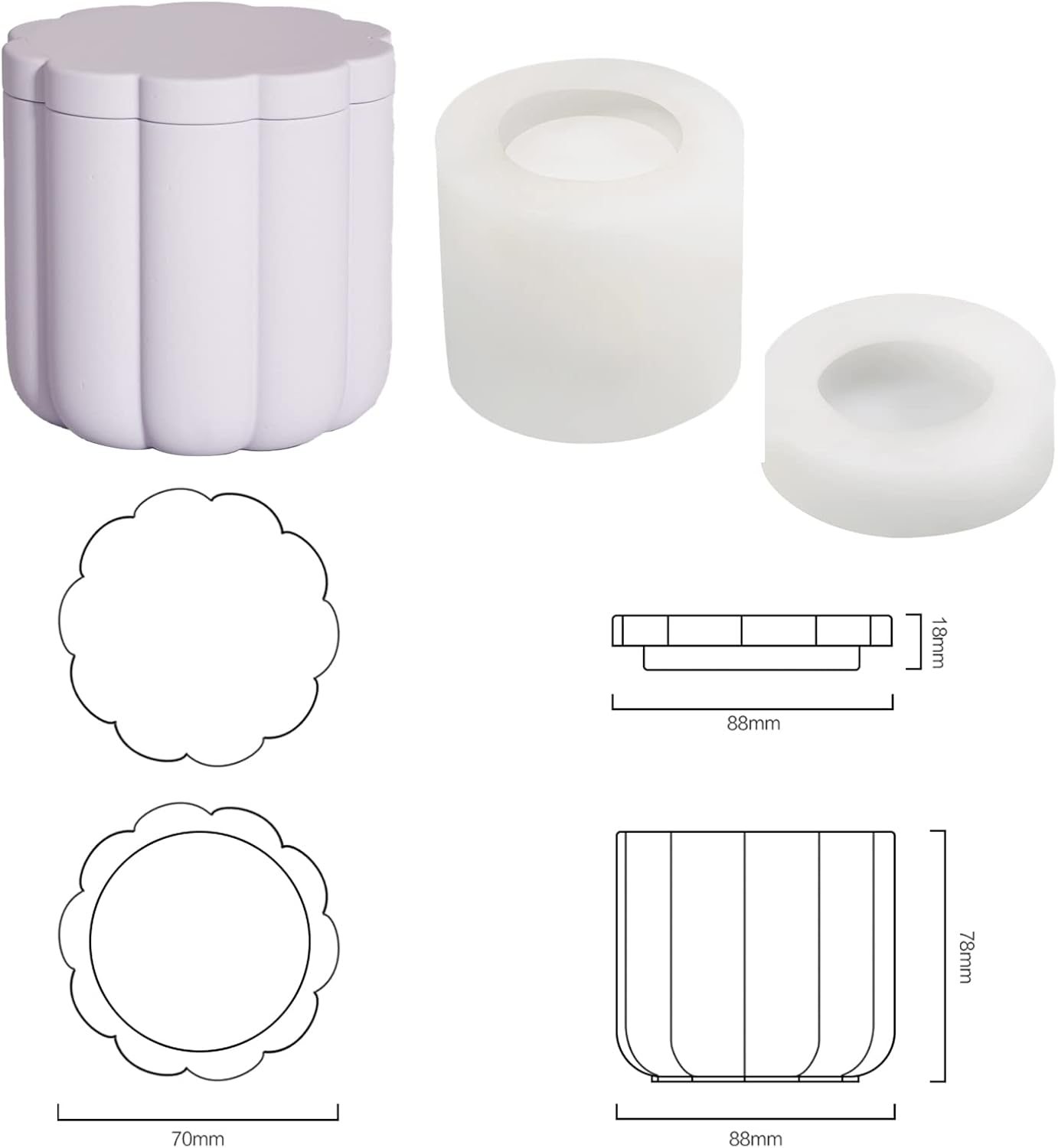 BOOWAN NICOLE Concrete Planter Molds Candle Jar Silicone Mould DIY Bathroom Accessories Set Making Tools