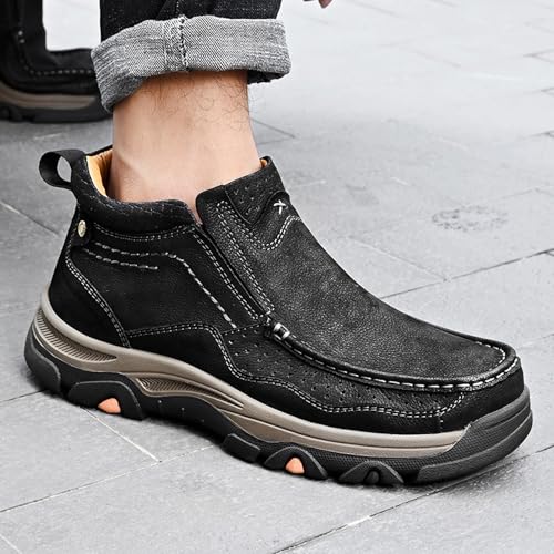 Image of MOSTELO Mens Slip On Casual Loafers Classic Outdoor Leather Walking Hiking Shoes Comfortable for Work Office Dress Outdoor High Top