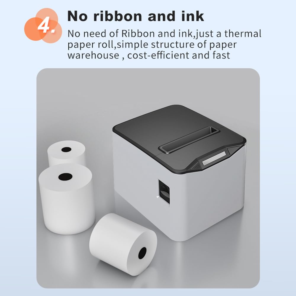 Impresora térmica para recibos, 80 mm, impresión térmica directa de escritorio, conexión USB+LAN, alta velocidad con cortador automático, cesta de papel de gran tamaño, soporte ESC/POS para