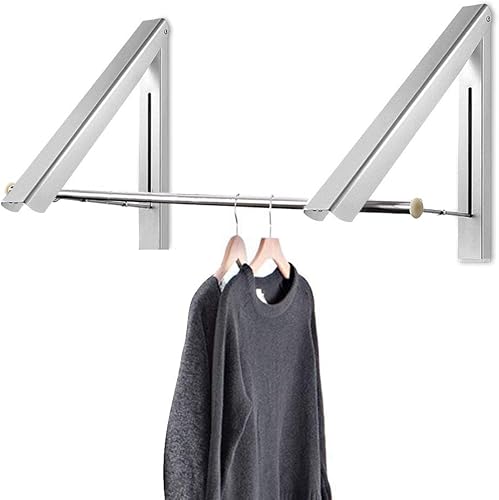 Miniatura 1 de Curious Fish Colgador retráctil de aluminio oculto plegable montado en la pared estante de secado para colgar abrigo camisa y pantalones ahorro de