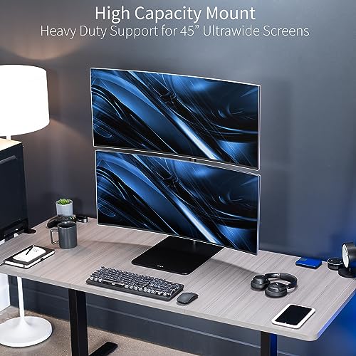 Image of VIVO Freestanding Dual Vertically Stacked Ultra-Wide Monitor Desk Stand, Extra Tall Heavy Duty Adjustable Mount for 2 Ultrawide Screens up to 45 inches, 25 lbs Per Screen Capacity, Black, STAND-V200L