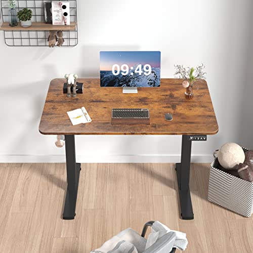 Furmax Electric Height Adjustable Standing Desk Large 40 x 24 Inches Sit Stand up Desk Home Office Computer Desk Memory Preset with T-Shaped Metal Bracke, Brown