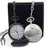 EDSG Personalised Engraved Pocket Watch and Chain - Custom Gifts for Men, Father's Day, Grandad - Silver Design with Gift Box #1