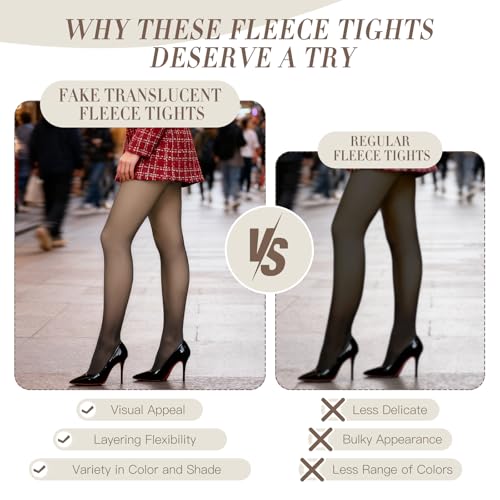 Image of Fleece Lined Tights Fake Translucent Pantyhose for Women Thermal Warm Leggings