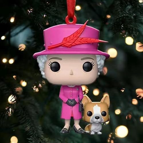 Queen Elizabeth Ii With Corgi Christmas Ornament,2022 New Cute Cartoon Pattern Hanging Ornament Keepsake,For Queen Fans Gifts, Christmas Tree Ornament (A) #TOP1