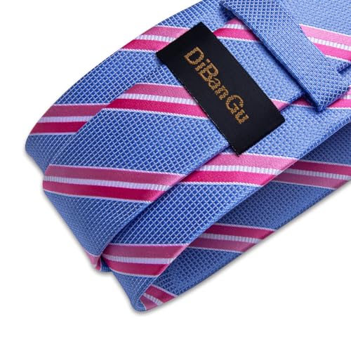 Image of DiBanGu Striped Tie Set for Men Silk Woven Plaid Necktie and Pocket Square Cufflinks Business Wedding