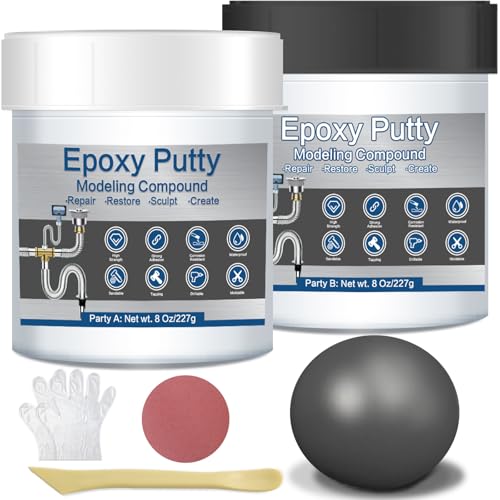 Grey Metal Epoxy Putty for Repair, 2 Part 16Oz Wood Filler Fast Repair Pool Putty for Leaks Underwater Self-Hardening Clay for Metal, Wood, Tile, Plastic, Ceramics AB Epoxy Clay for Sculpting