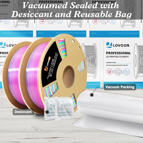 Image of LOVOON 3D Printing Filament Bundle 2 KG, Silk Rainbow Gradient Green /Blue /Purple /Pink /Yellow 3D PLA Filament 1.75mm, Color Changing 3D Printer PLA Filaments,1KG X 2 Spools