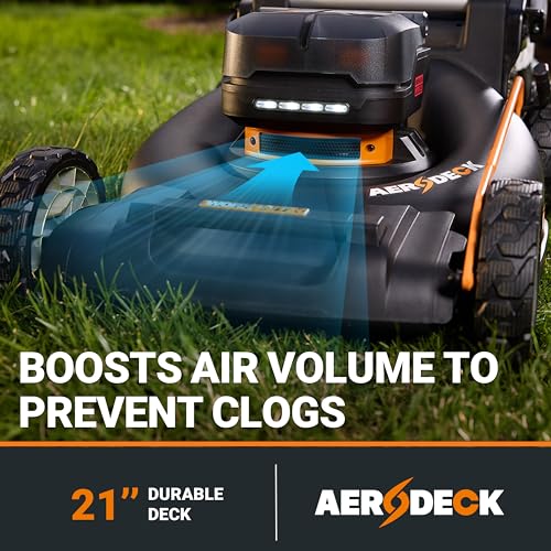 Image of WORX Nitro Cordless Lawn Mower, 21 inch Electric Mower with Variable Speed, Self-propelled Lawn Mower with Aerodeck & Intellicut, 2 x 5.0 Ah Batteries & Charger Included, WG760