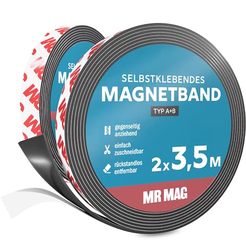 MrMag® Cinta magnética autoadhesiva fuerte, ideal para mosquiteras, 3,5 m, tipo A+B