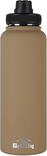 Grizzly - Botella de agua de 40 onzas, aislada al vacío, tapa resistente a fugas, acero inoxidable, para gimnasio, senderismo, playa, deportes,