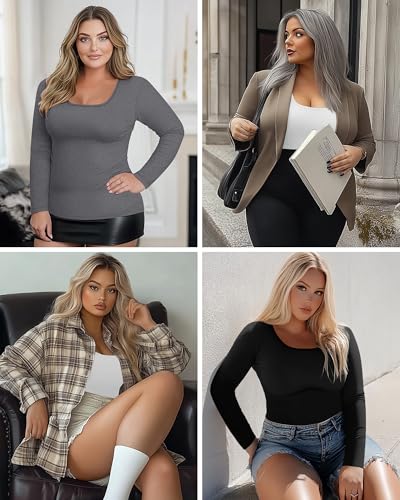 Ficerd 3 Pack Women's Plus Size Thermal Shirts Fleece Lined Scoop Neck Long Sleeve Tops Fitted Winter Base Layer Underwear4