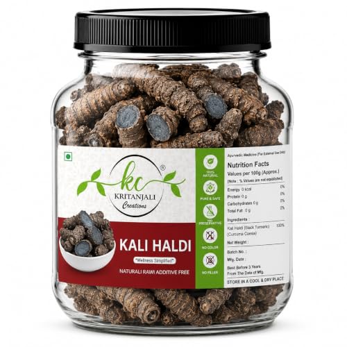Image of Kritanjali Creations Narkachur Kali Haldi Nar Kachur Curcuma Zerumbet Zedoary Root Black Turmeric Whole Root, Natural Raw Additive-Free, 100% Pure Curcuma Caesia, 100GM