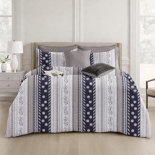 Image of DECOR2ADMIRE 300 Thread Count Cotton Floral Bedsheet Set | Soft Luxury Bed Sheet with 2 Pillow Covers | Breathable Bedding for Bedroom (Stripe Print, Double King 90 inch x 100 inch)